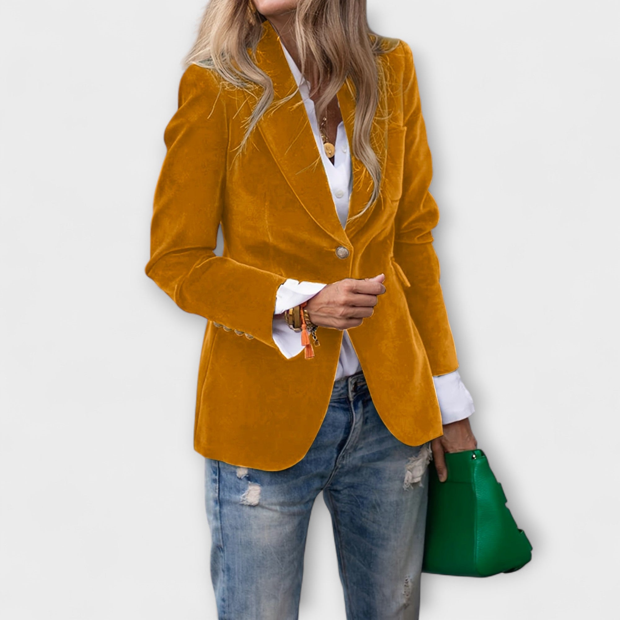 Addison | Velvet Blazer with Gold Button Accents