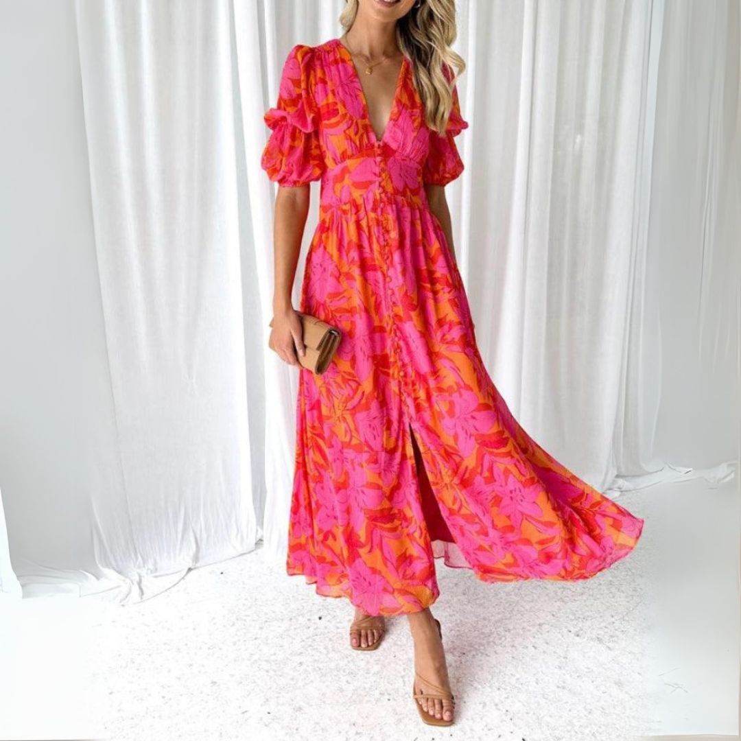Jovie | Elegant Red-Pink Maxi Dress