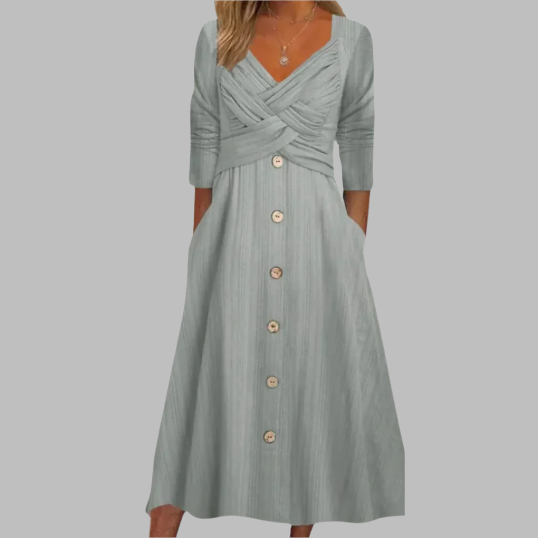 Veronika | Elegant Shaping Dress with Buttons and Diagonal Details