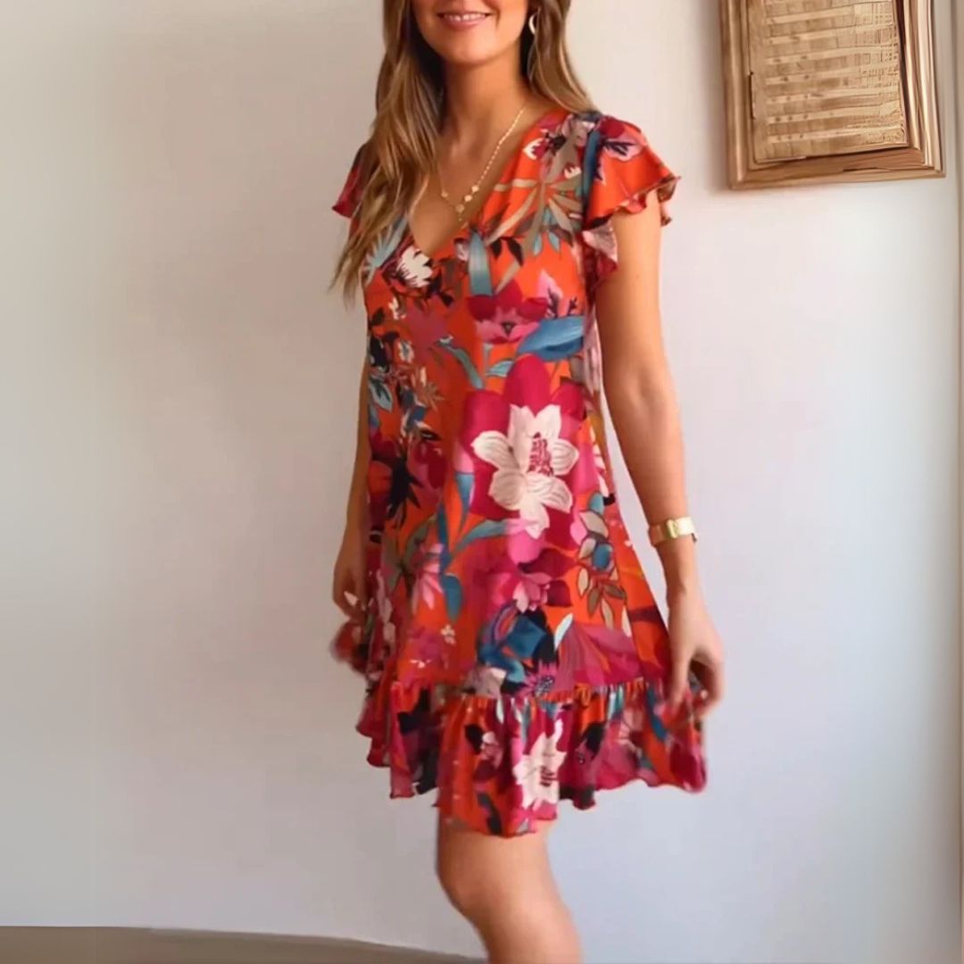 Amura | Floral Mini Dress with V-Neck and Ruffles
