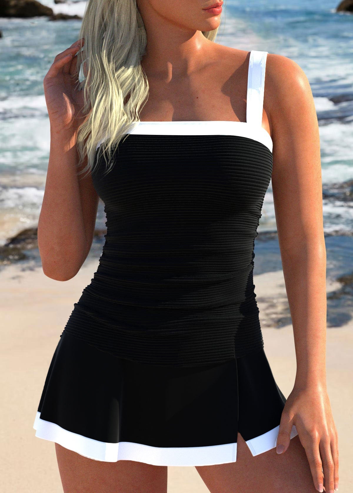 Daphne | Contrast Binding Tankini Set