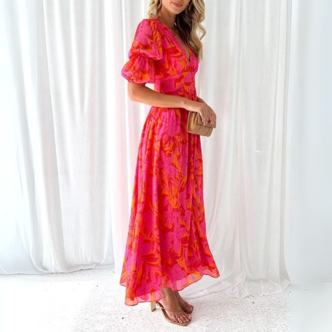 Jovie | Elegant Red-Pink Maxi Dress
