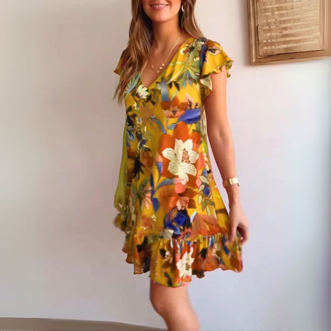 Amura | Floral Mini Dress with V-Neck and Ruffles