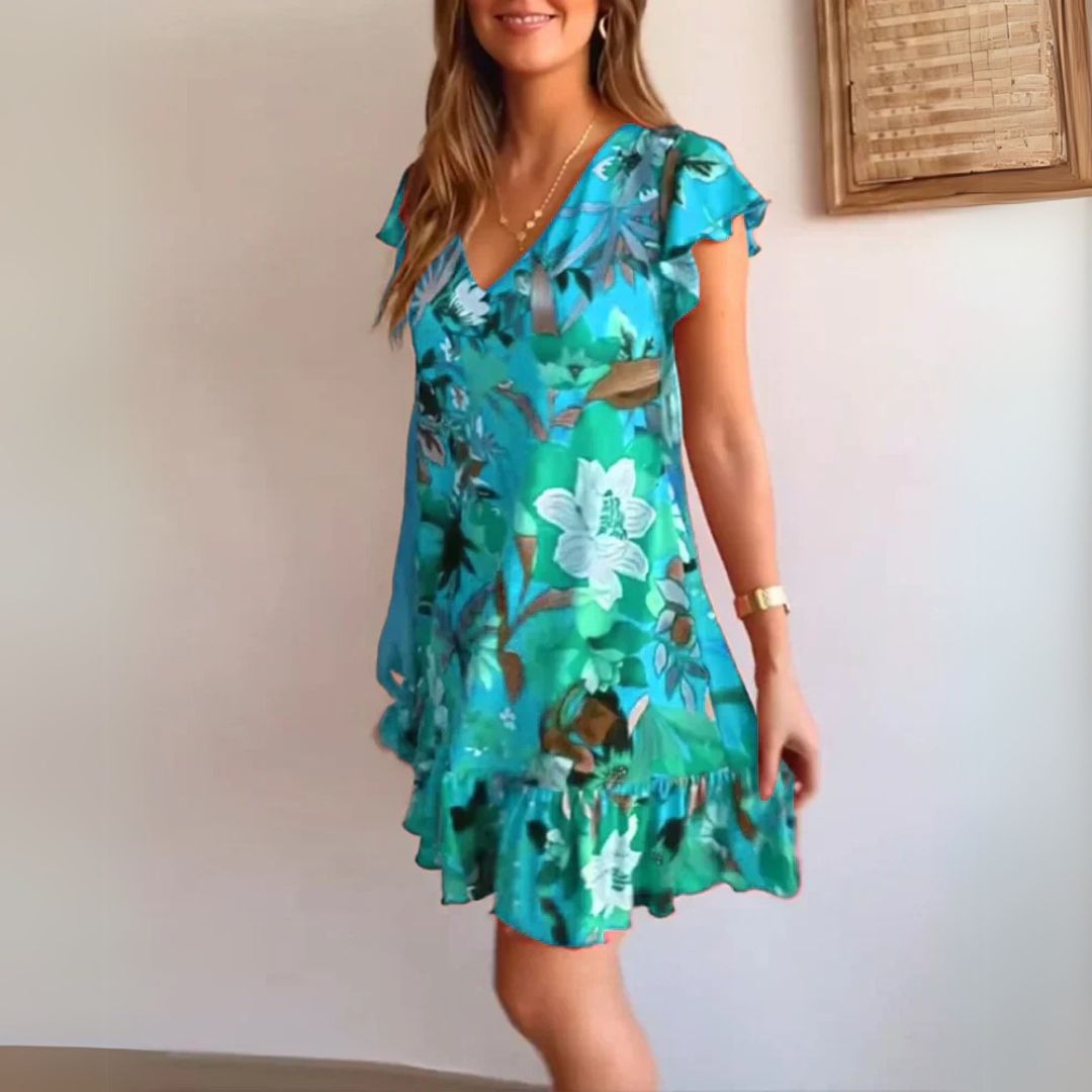Amura | Floral Mini Dress with V-Neck and Ruffles