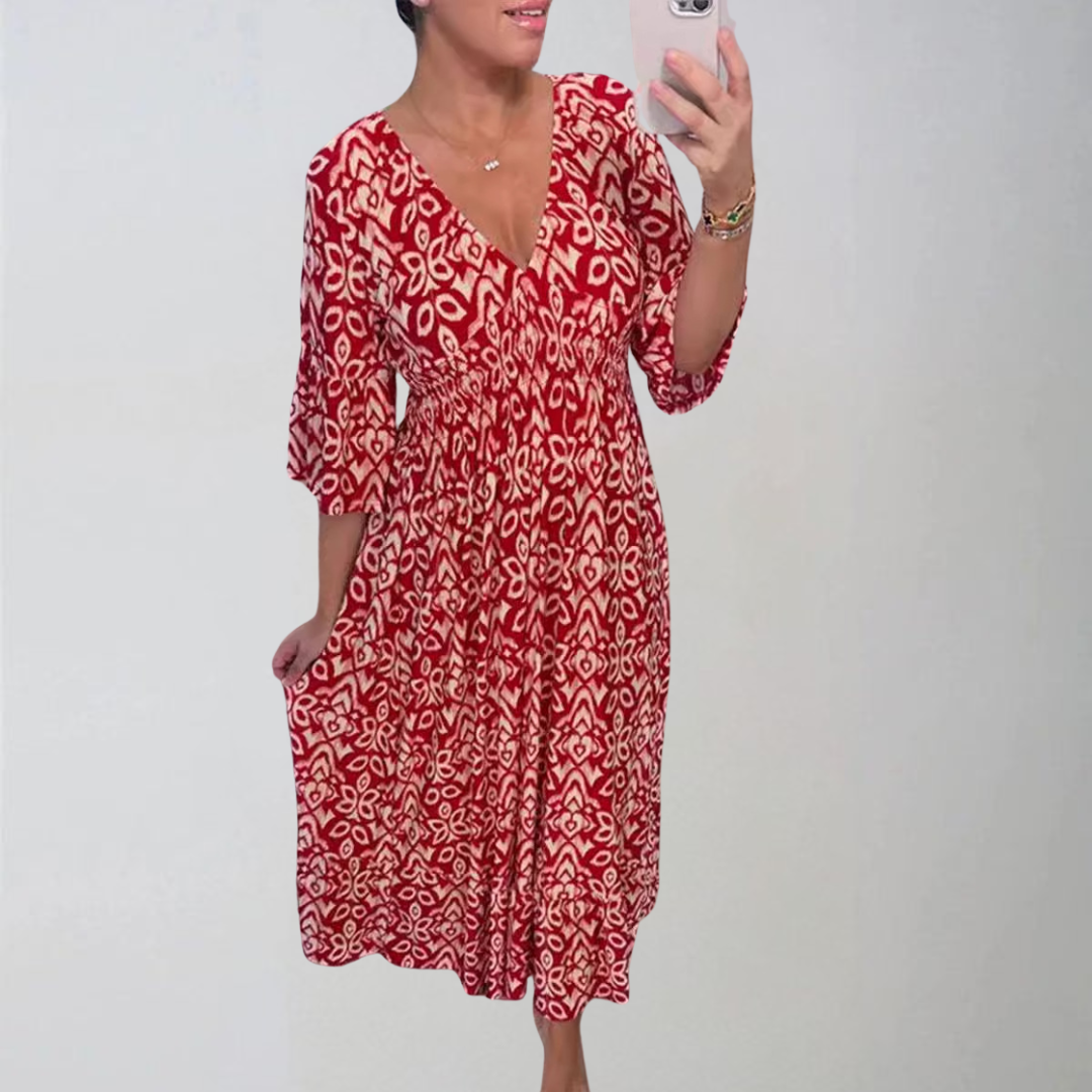 Roxanne | Stylish floral patterned dresses with V-neckline