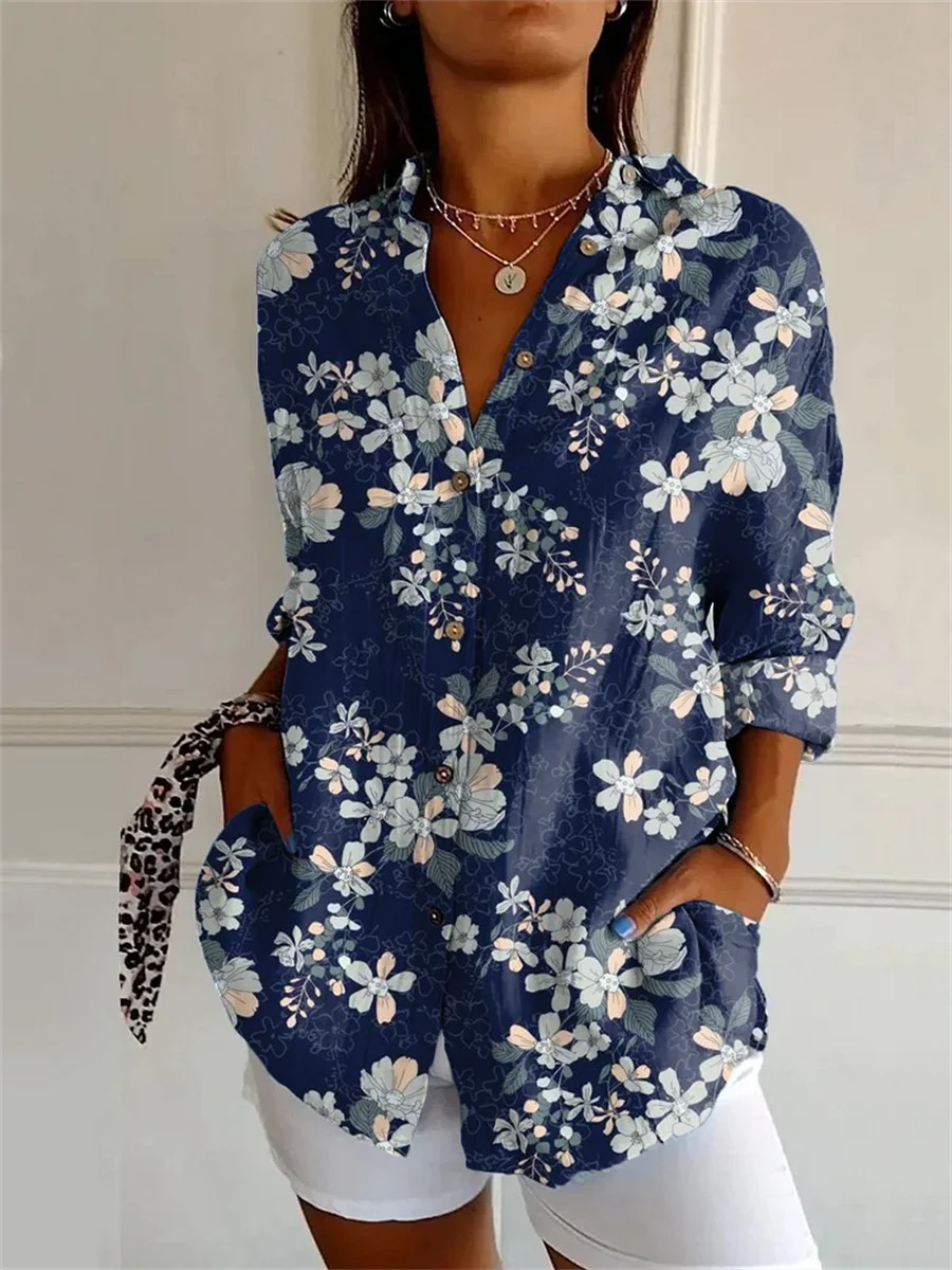 Cynthia | Blue Blouse with Floral Pattern
