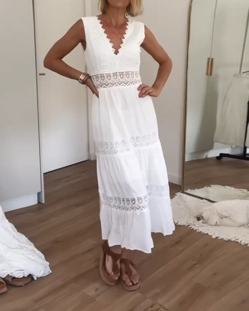Abigail | Sleeveless Midi Dress in Boho Style with Lace Details