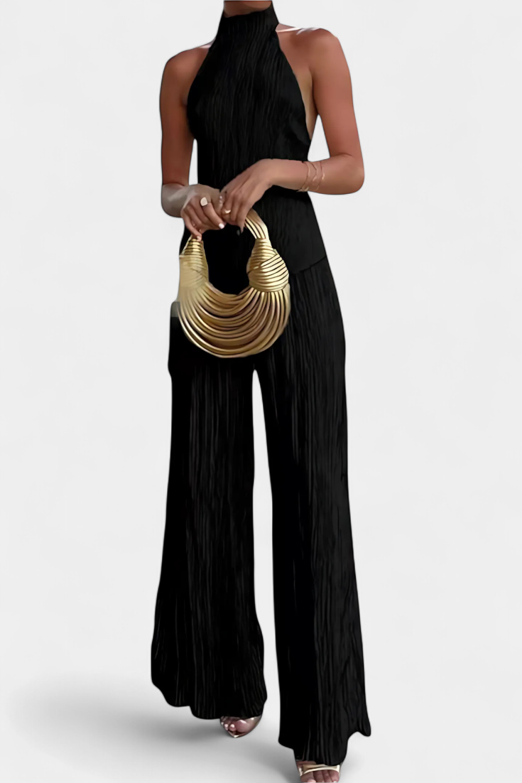 Patricia | Elegant Pleated Asymmetrical Top and Fluid Pants Set