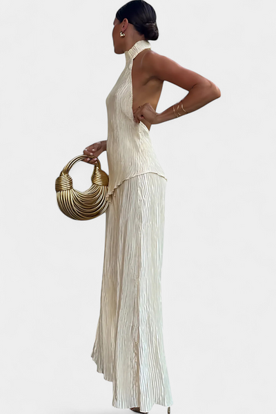 Patricia | Elegant Pleated Asymmetrical Top and Fluid Pants Set