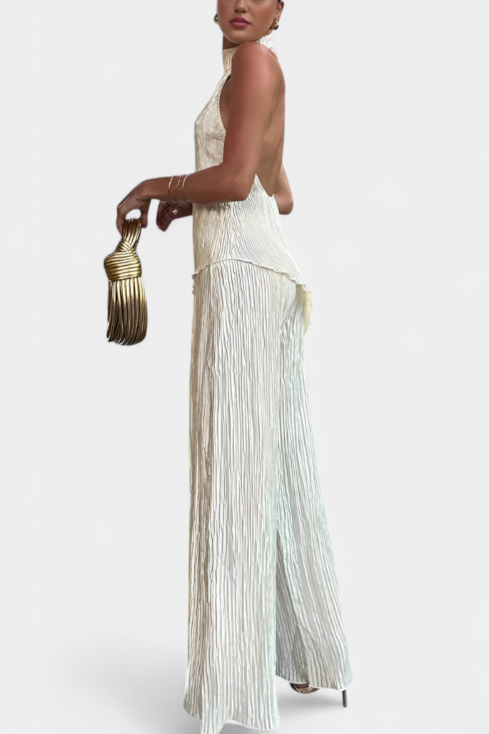 Patricia | Elegant Pleated Asymmetrical Top and Fluid Pants Set