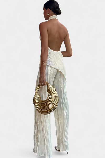 Patricia | Elegant Pleated Asymmetrical Top and Fluid Pants Set