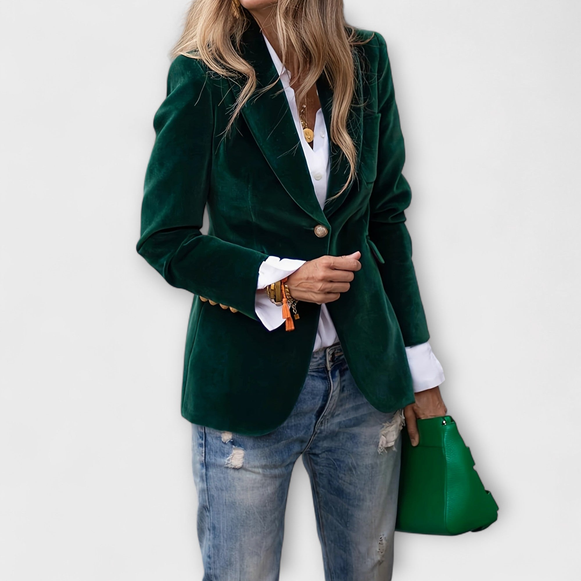 Addison | Velvet Blazer with Gold Button Accents