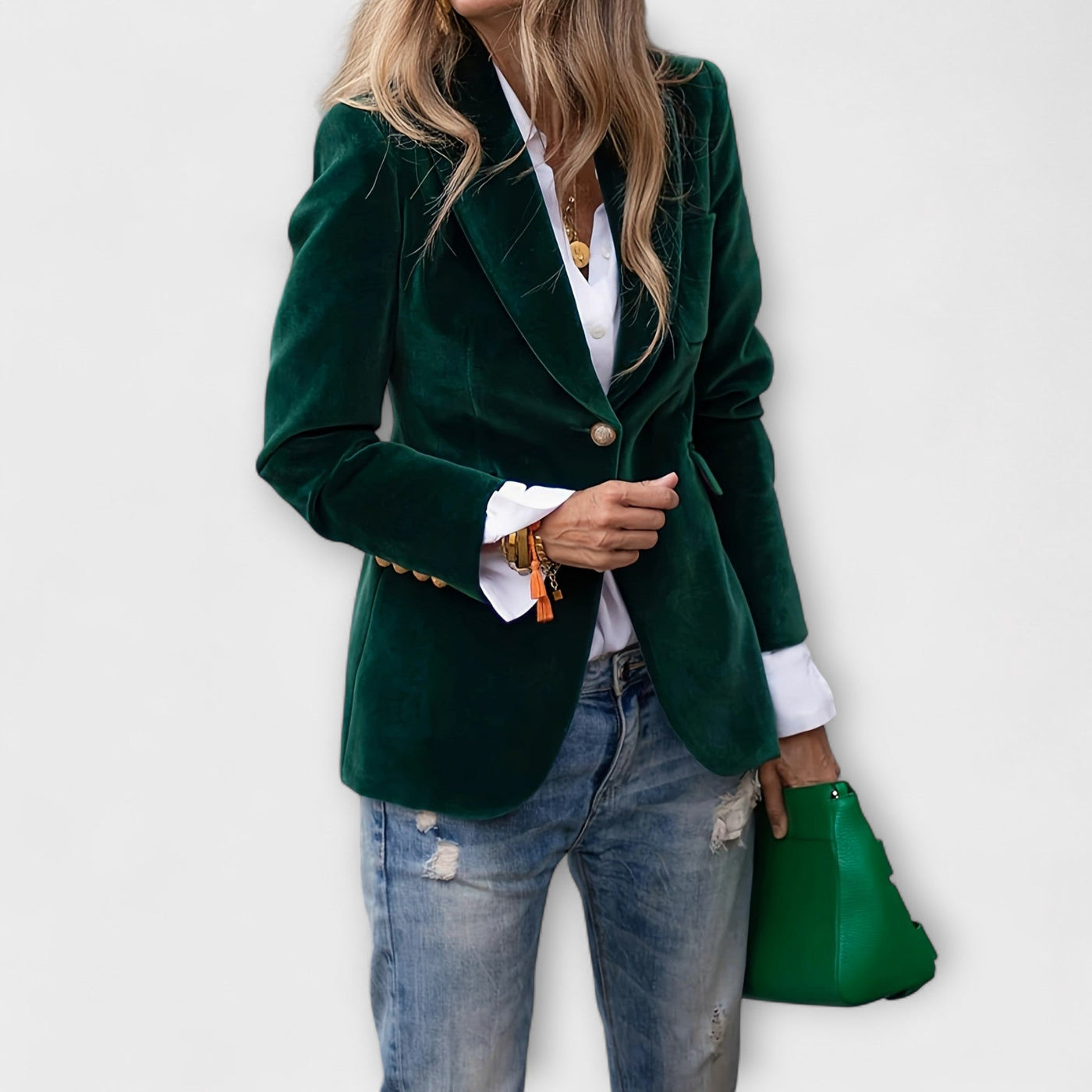Addison | Velvet Blazer with Gold Button Accents