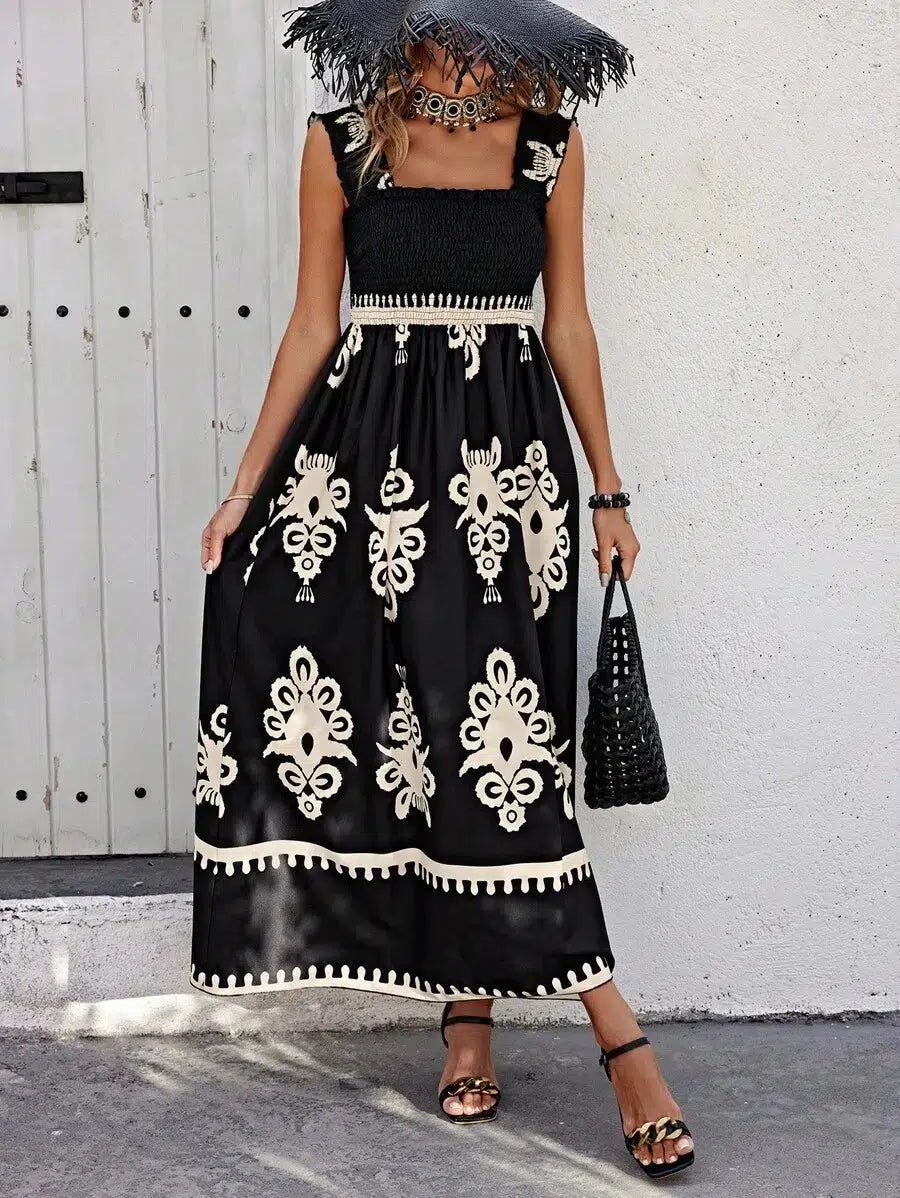 Harper | Chic Square Neck Sleeveless Printed Beach Dress