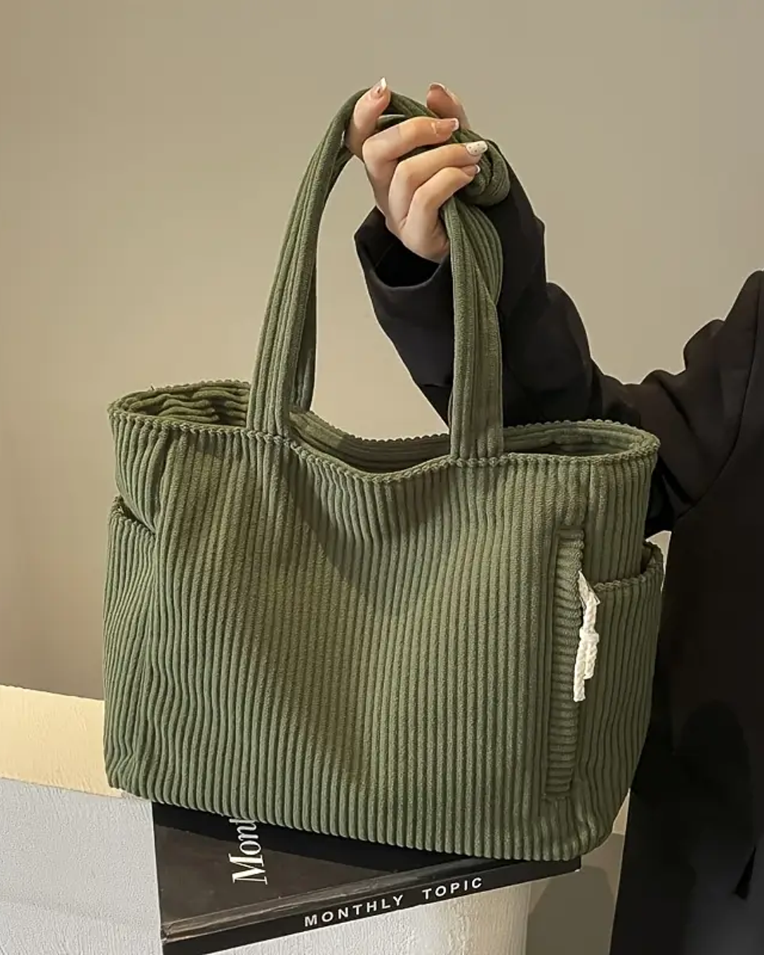 Cora | Ribbed Tote Bag with Cord Detail