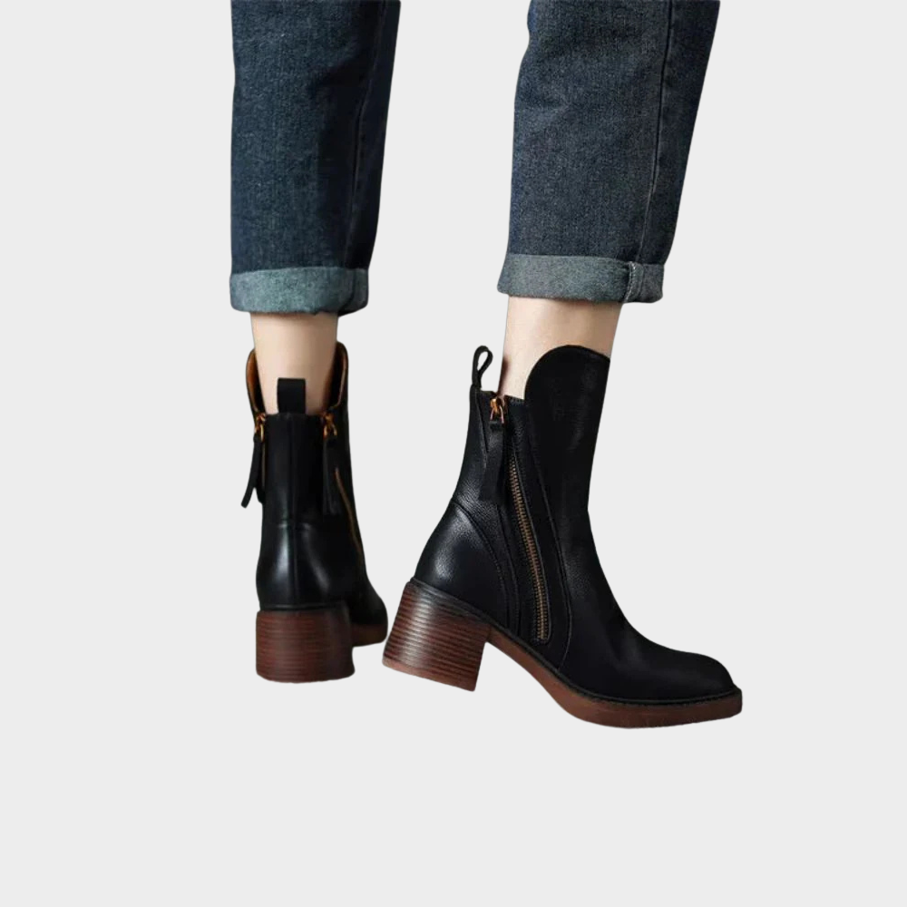 Enid | Comfortable Leather Ankle Heeled Boots