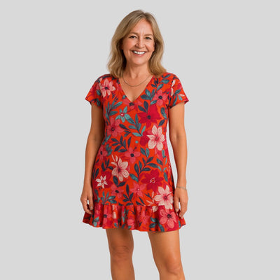 Amura | Floral Mini Dress with V-Neck and Ruffles
