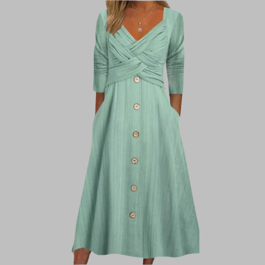 Veronika | Elegant Shaping Dress with Buttons and Diagonal Details