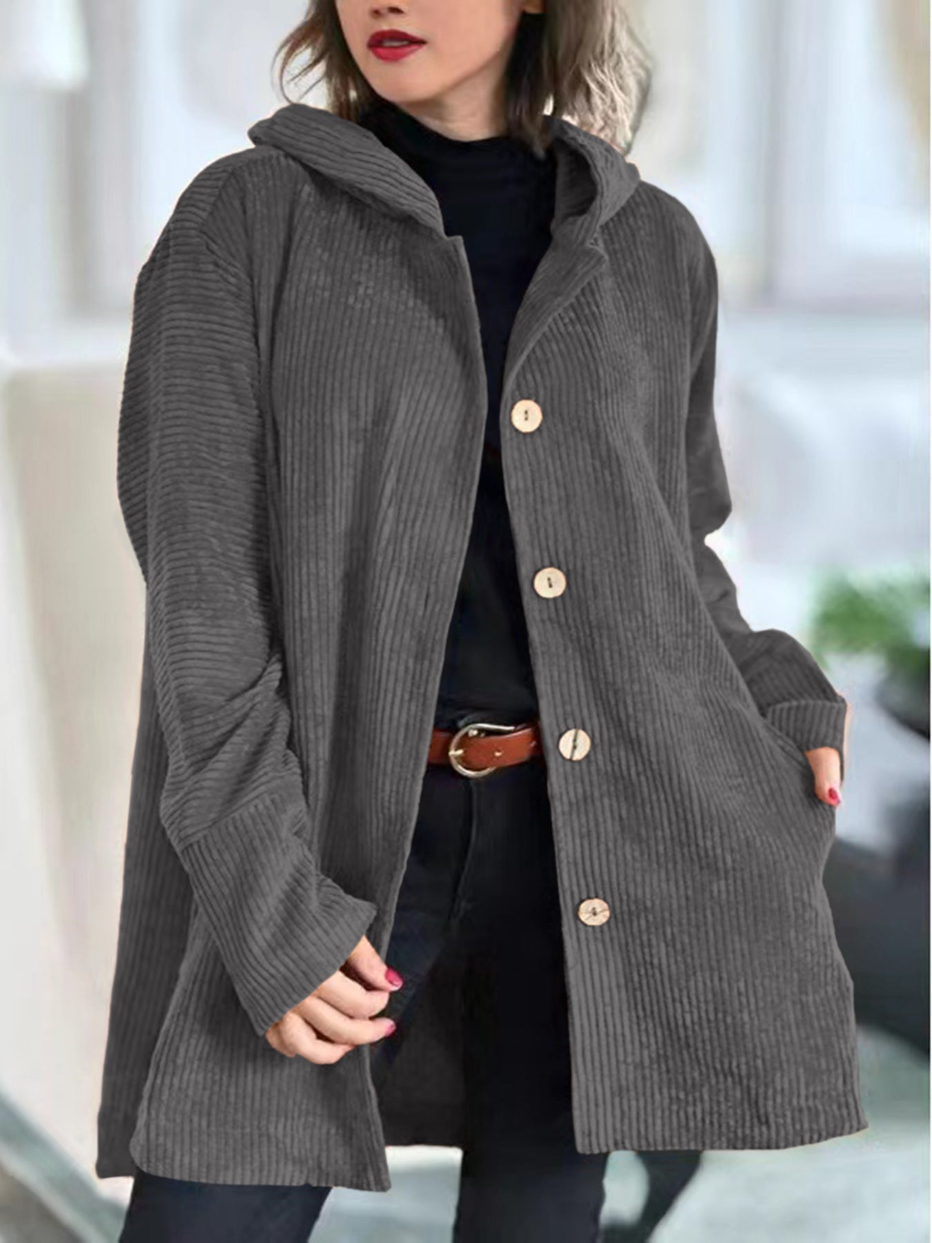 Ellen | Cozy Corduroy Hooded Jacket