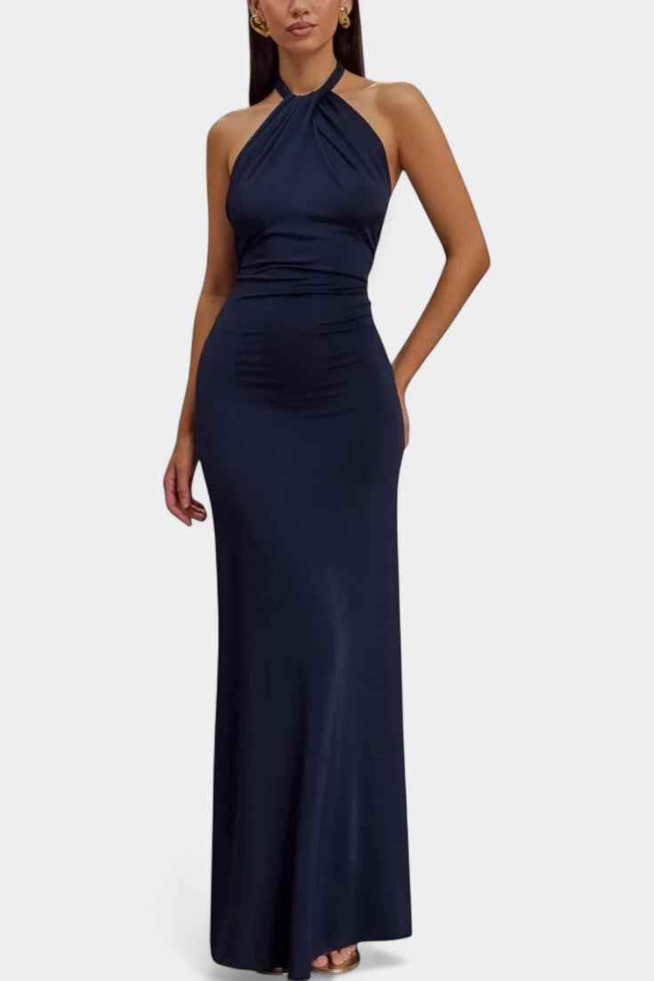 Trixie | Fitted Halter Dress with Ruched Back