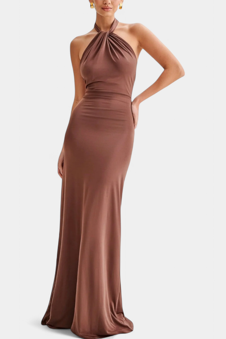 Trixie | Fitted Halter Dress with Ruched Back