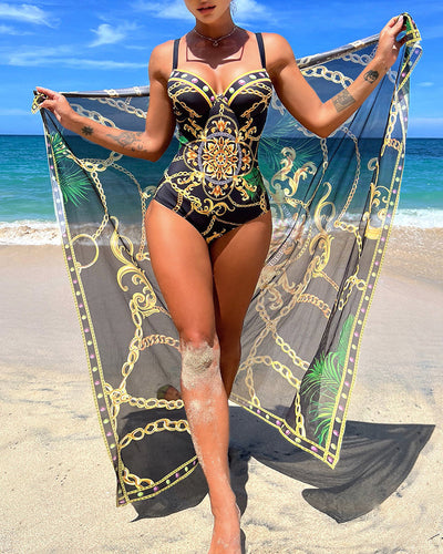 Janiel | One-Piece Swimsuit with Push-Up Effect and Matching Beach Skirt