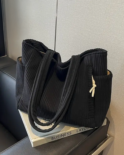 Cora | Ribbed Tote Bag with Cord Detail
