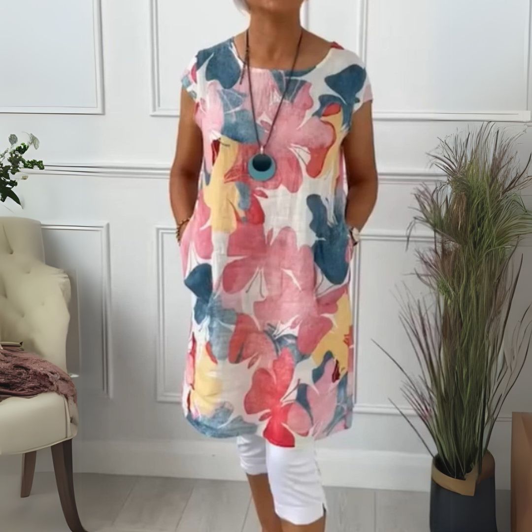 Annette | Elegant dresses with butterfly pattern and round neckline