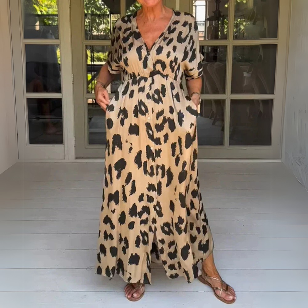 Penelope | Elegant Leopard Print Maxi Dress