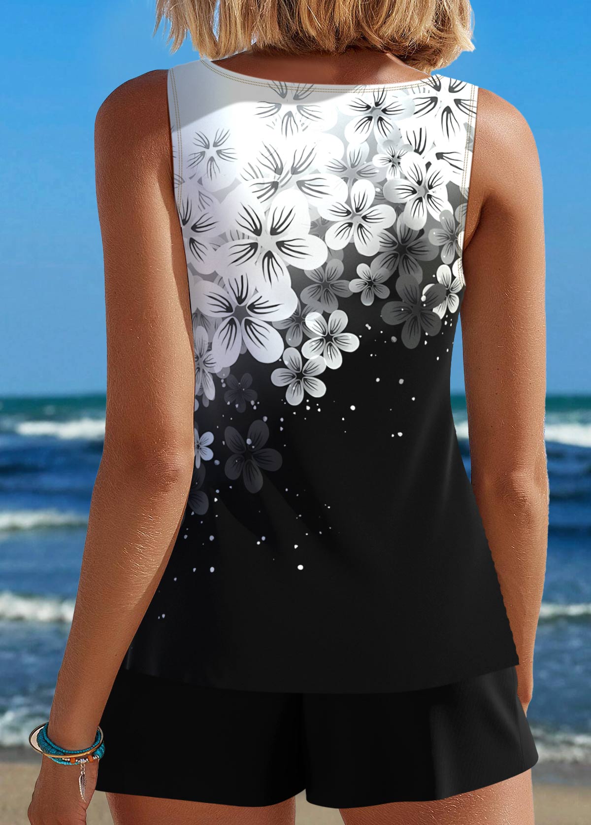 Liana | Tropical Print Black Tankini Set