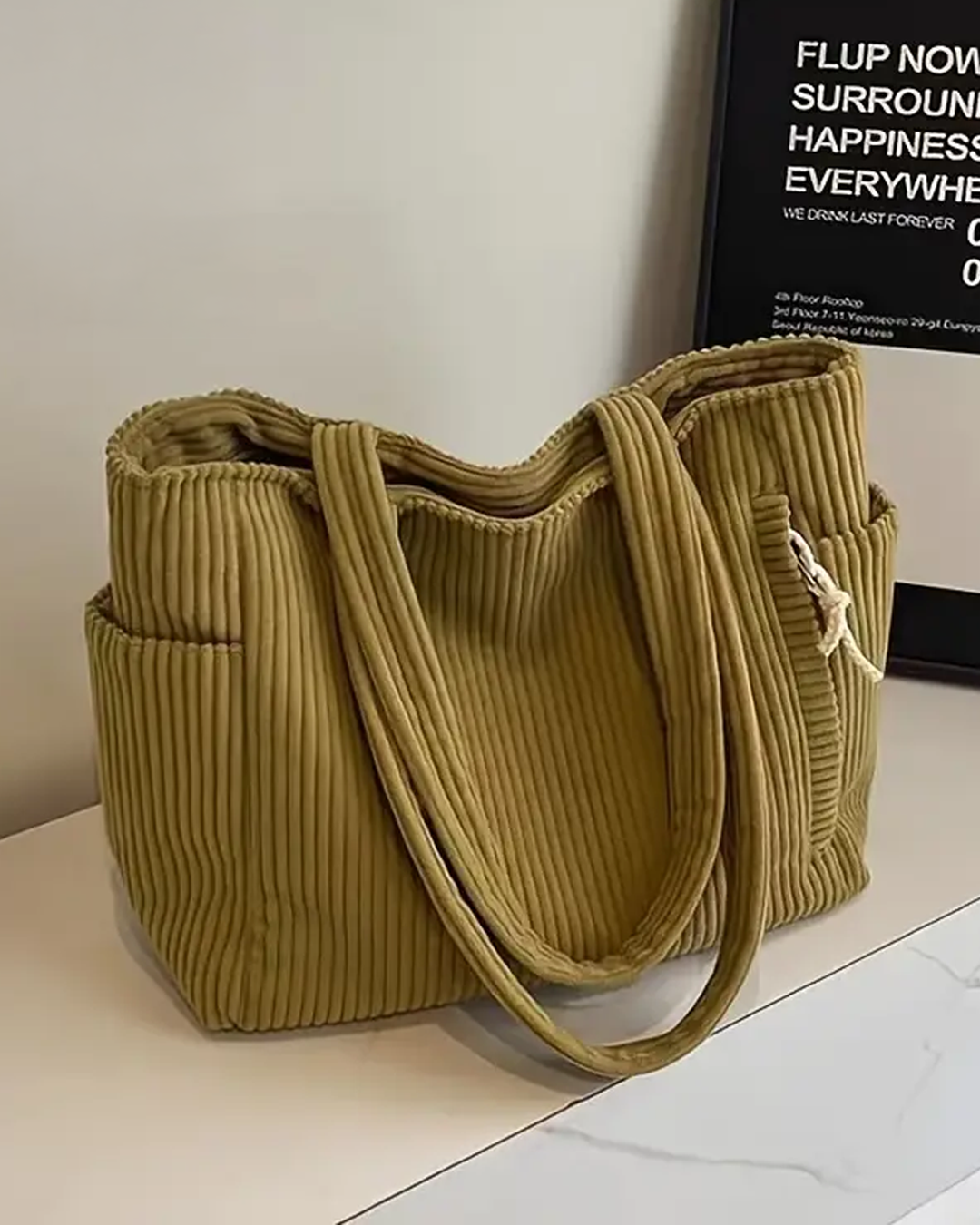 Cora | Ribbed Tote Bag with Cord Detail
