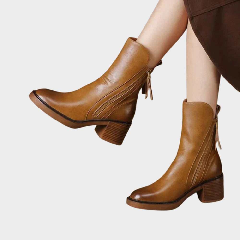 Enid | Comfortable Leather Ankle Heeled Boots