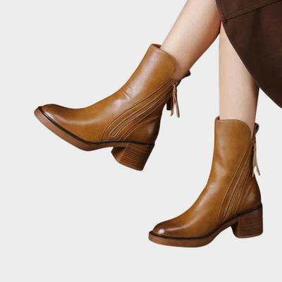 Enid | Comfortable Leather Ankle Heeled Boots