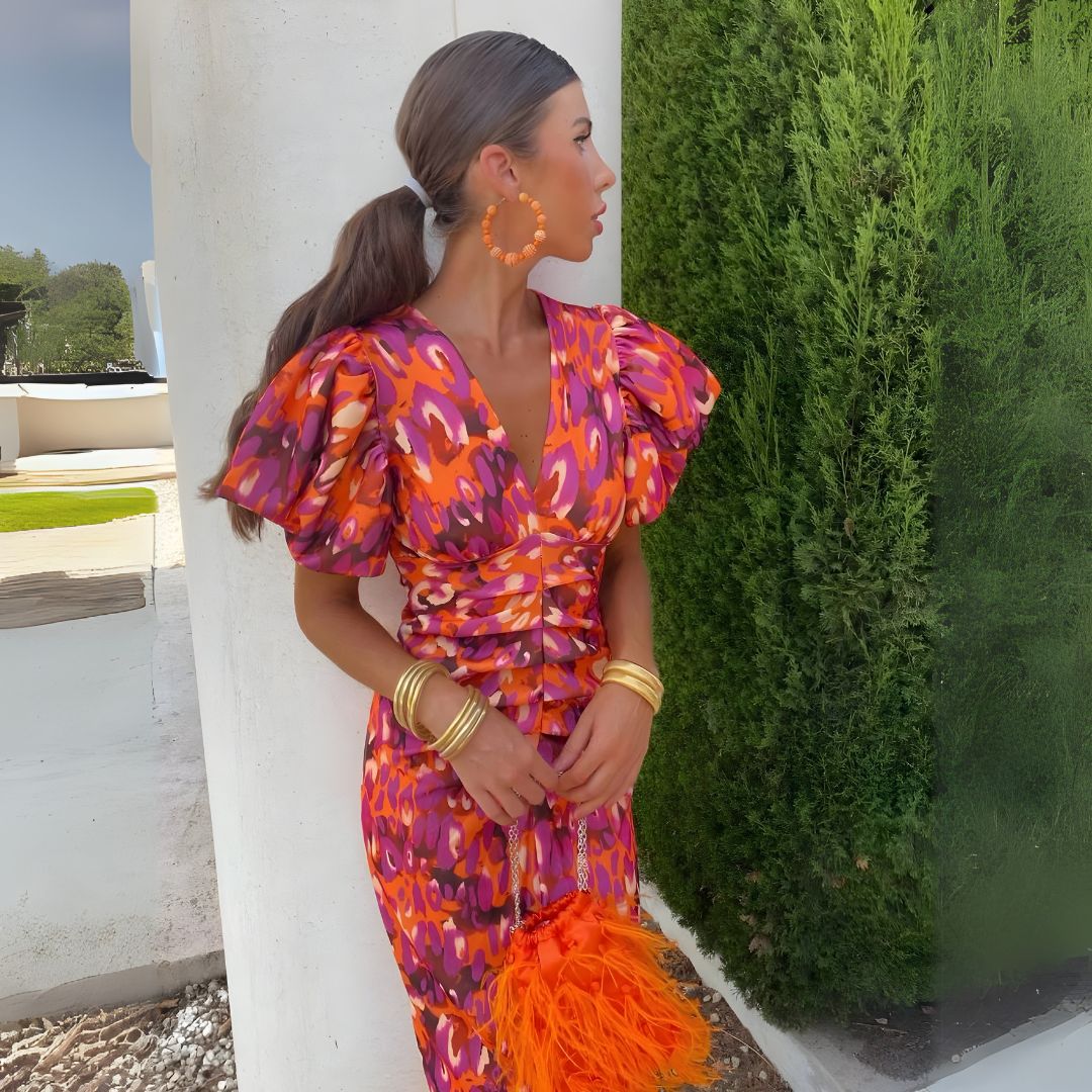 Alexandra | Dress with Short Sleeves and Bright Colors