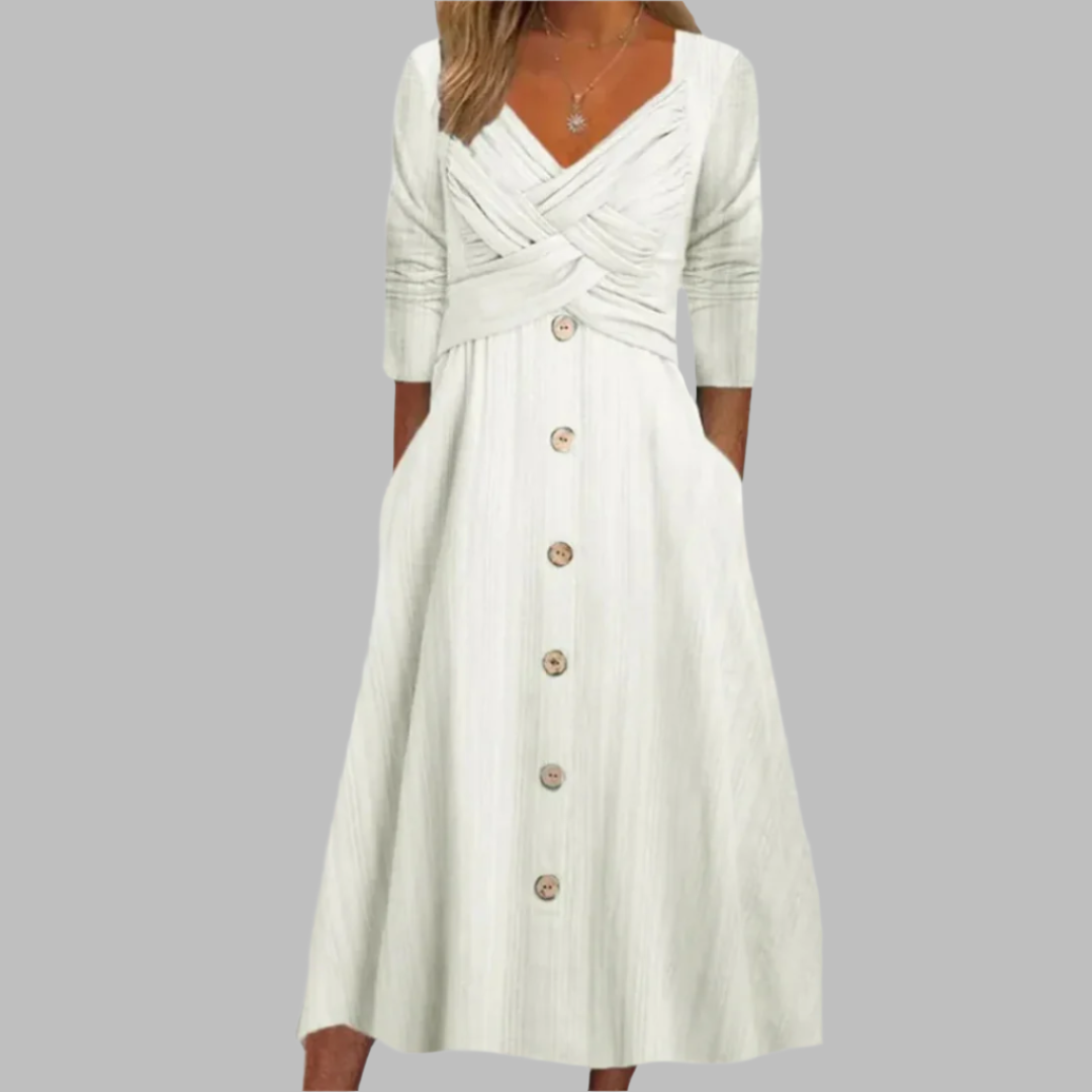 Veronika | Elegant Shaping Dress with Buttons and Diagonal Details