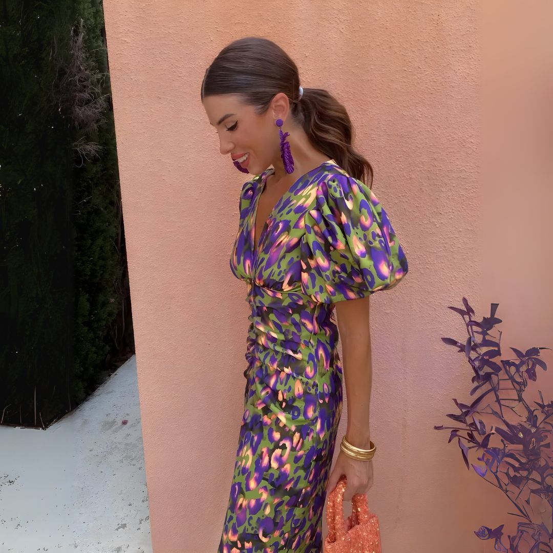 Aleksandra | Dress with Puff Sleeves in Bright Colors