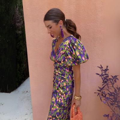 Aleksandra | Dress with Puff Sleeves in Bright Colors