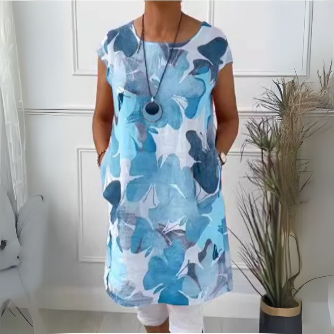 Annette | Elegant dresses with butterfly pattern and round neckline