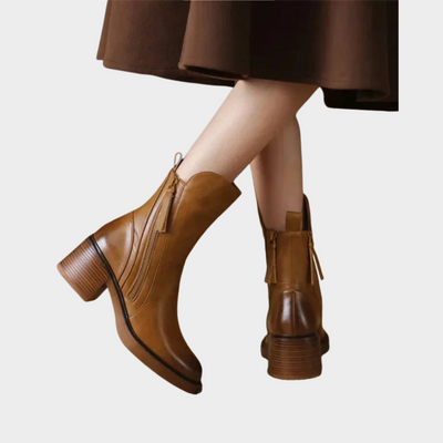 Enid | Comfortable Leather Ankle Heeled Boots