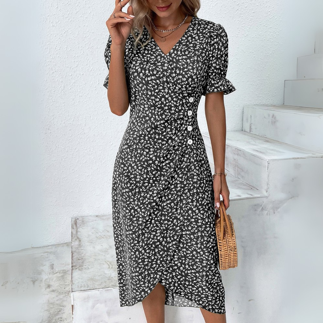 Elena | Elegant Midi Dress with Flowers