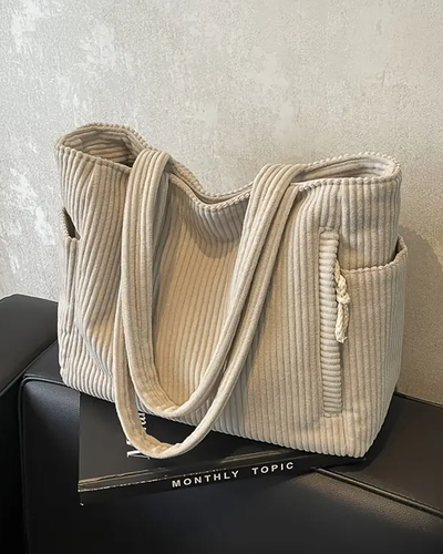 Cora | Ribbed Tote Bag with Cord Detail