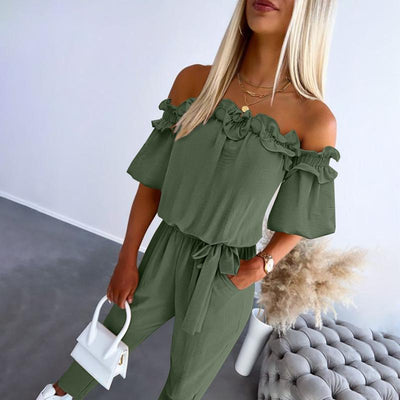 Nika | Off-Shoulder Frill Tie-Waist Jumpsuit