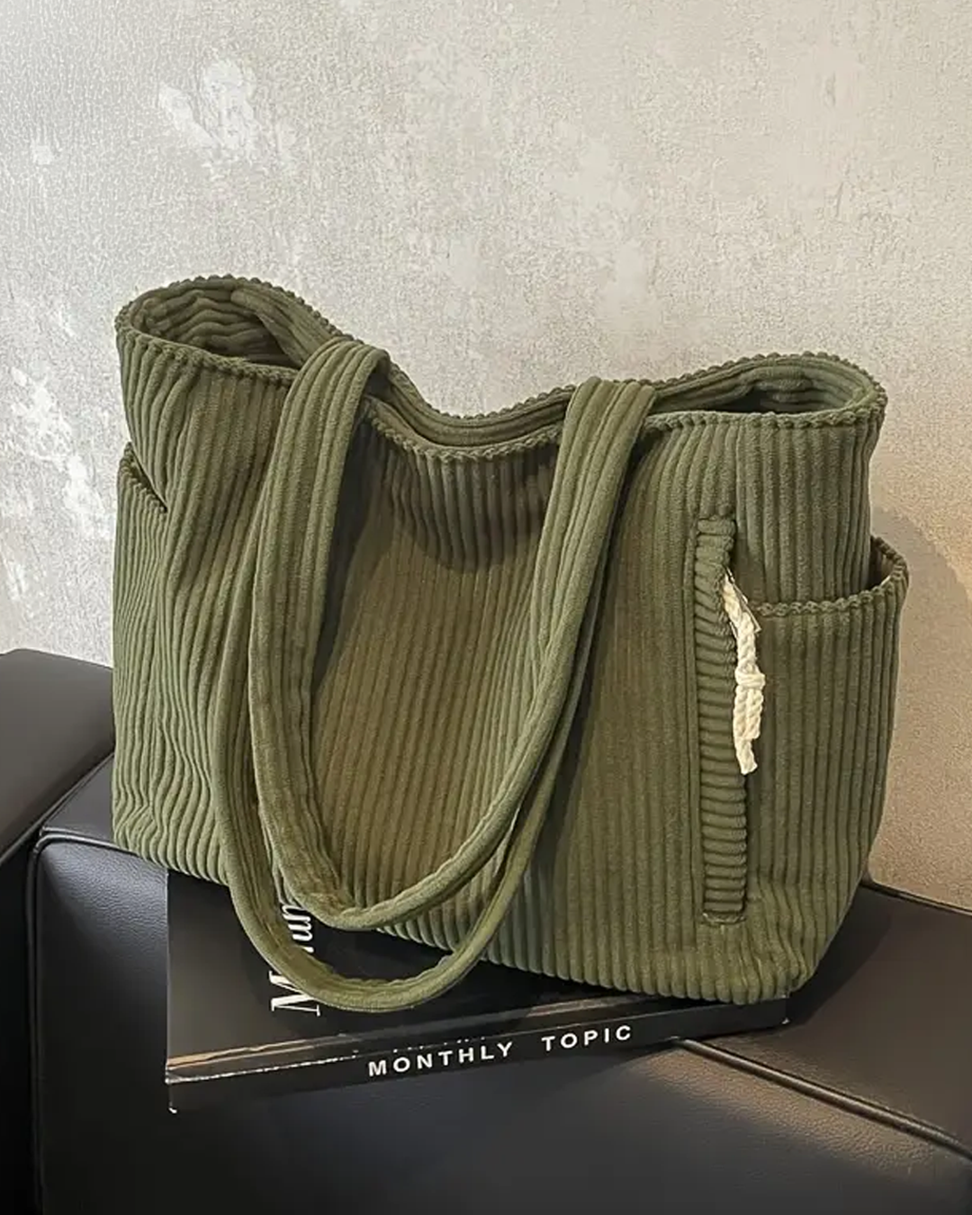 Cora | Ribbed Tote Bag with Cord Detail