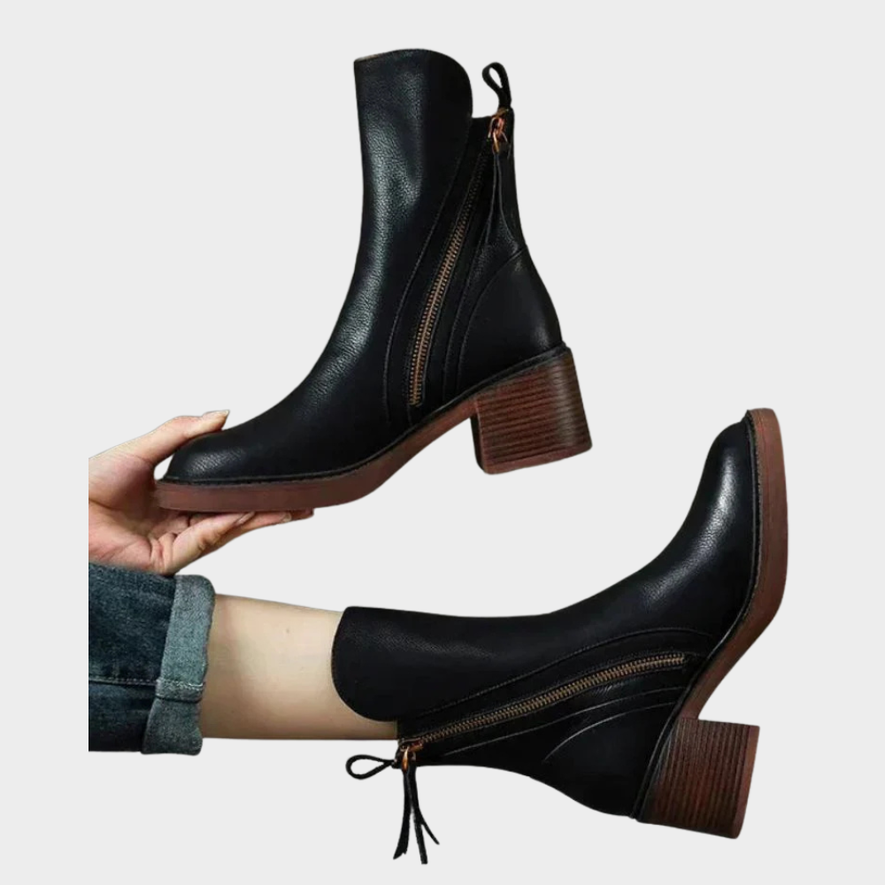 Enid | Comfortable Leather Ankle Heeled Boots