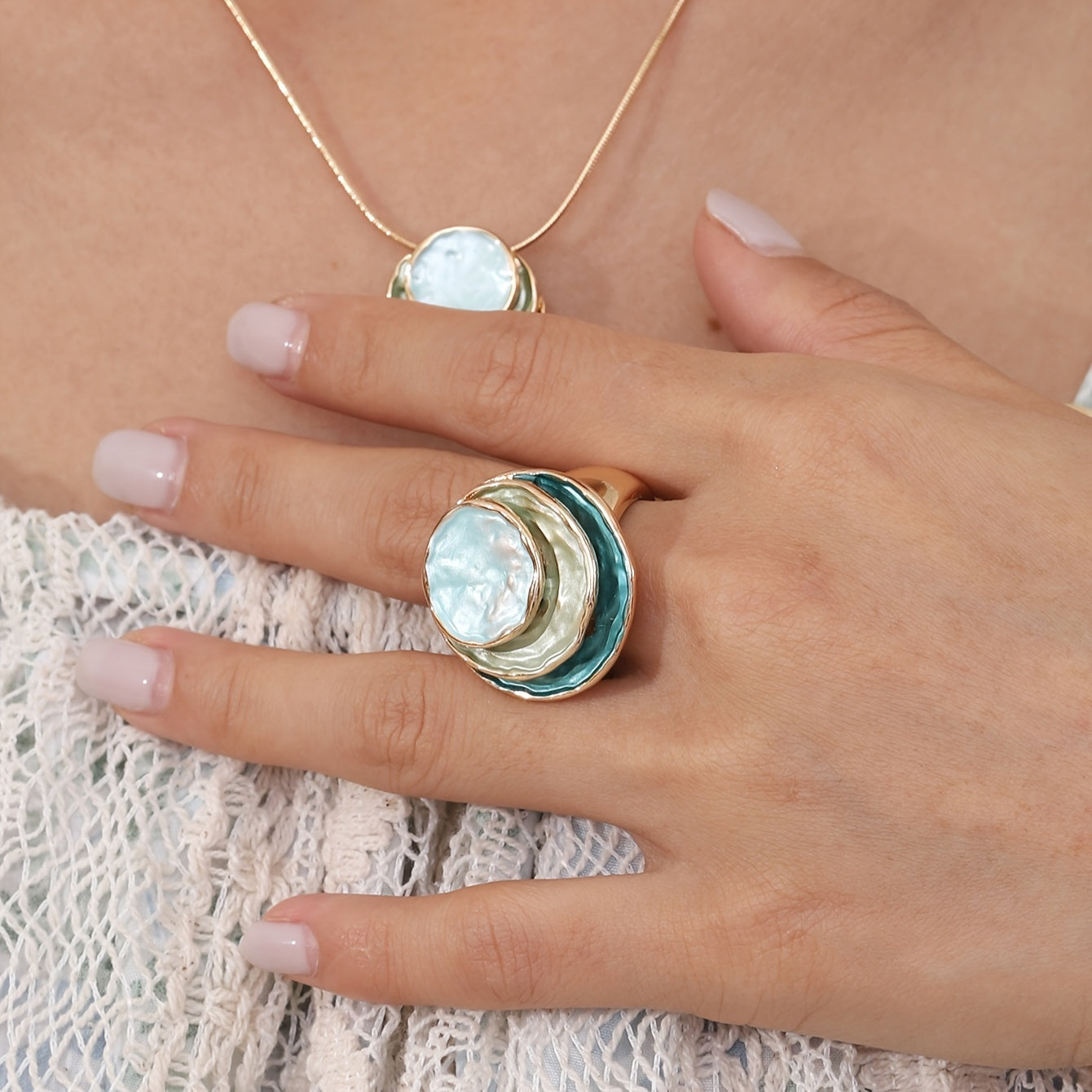 Therese | Boho Enamel Ring with Three Layers