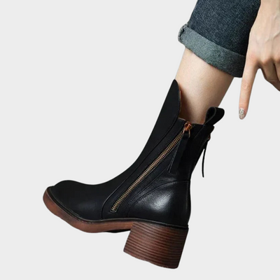 Enid | Comfortable Leather Ankle Heeled Boots