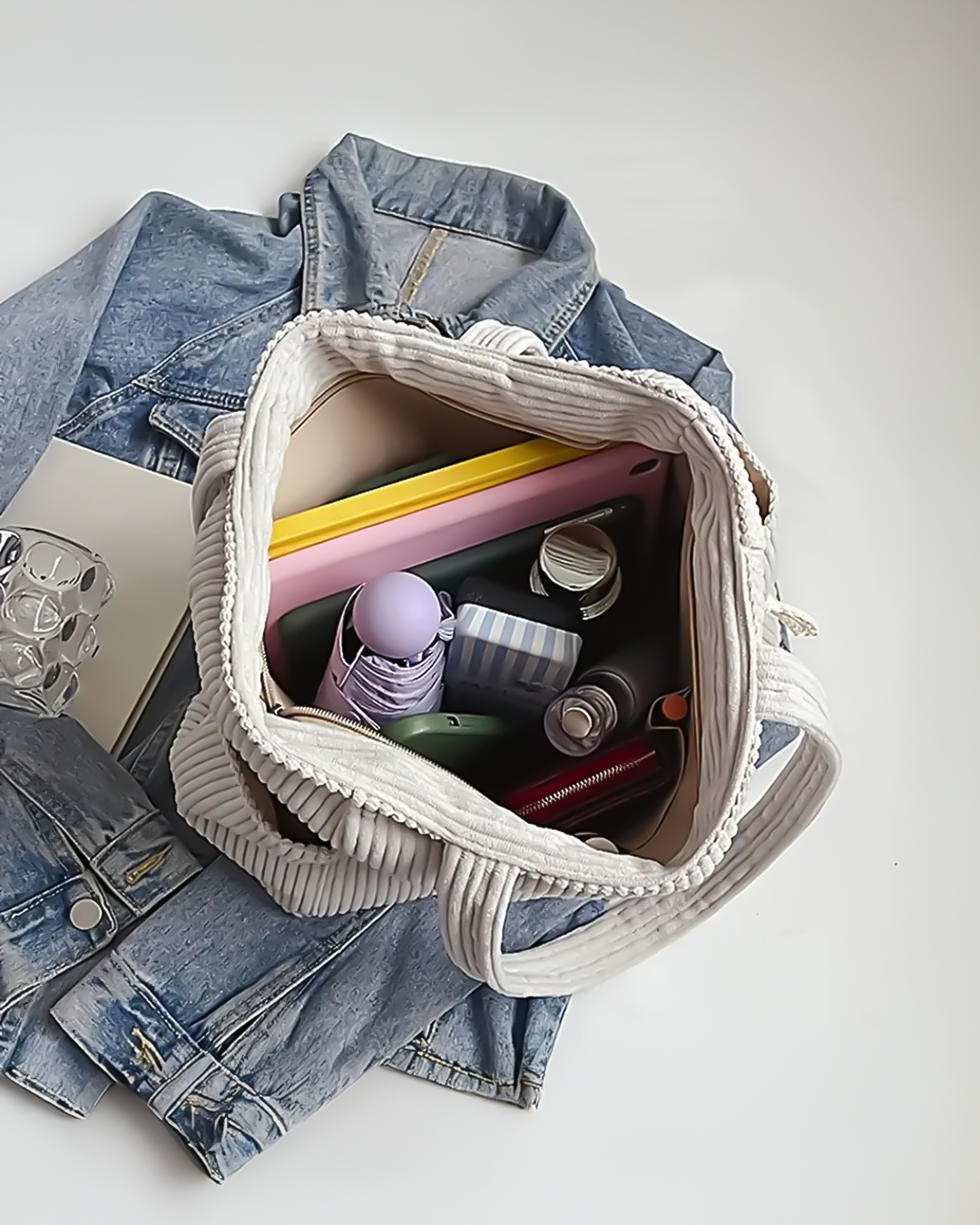 Cora | Ribbed Tote Bag with Cord Detail