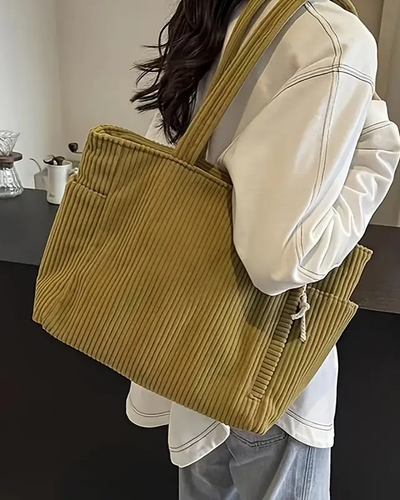 Cora | Ribbed Tote Bag with Cord Detail