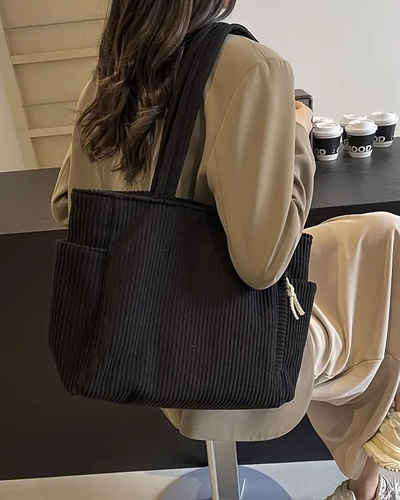 Cora | Ribbed Tote Bag with Cord Detail