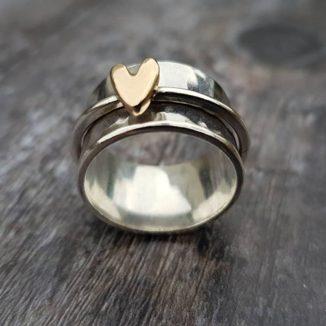 Janelyn | Silver Ring with Golden Heart